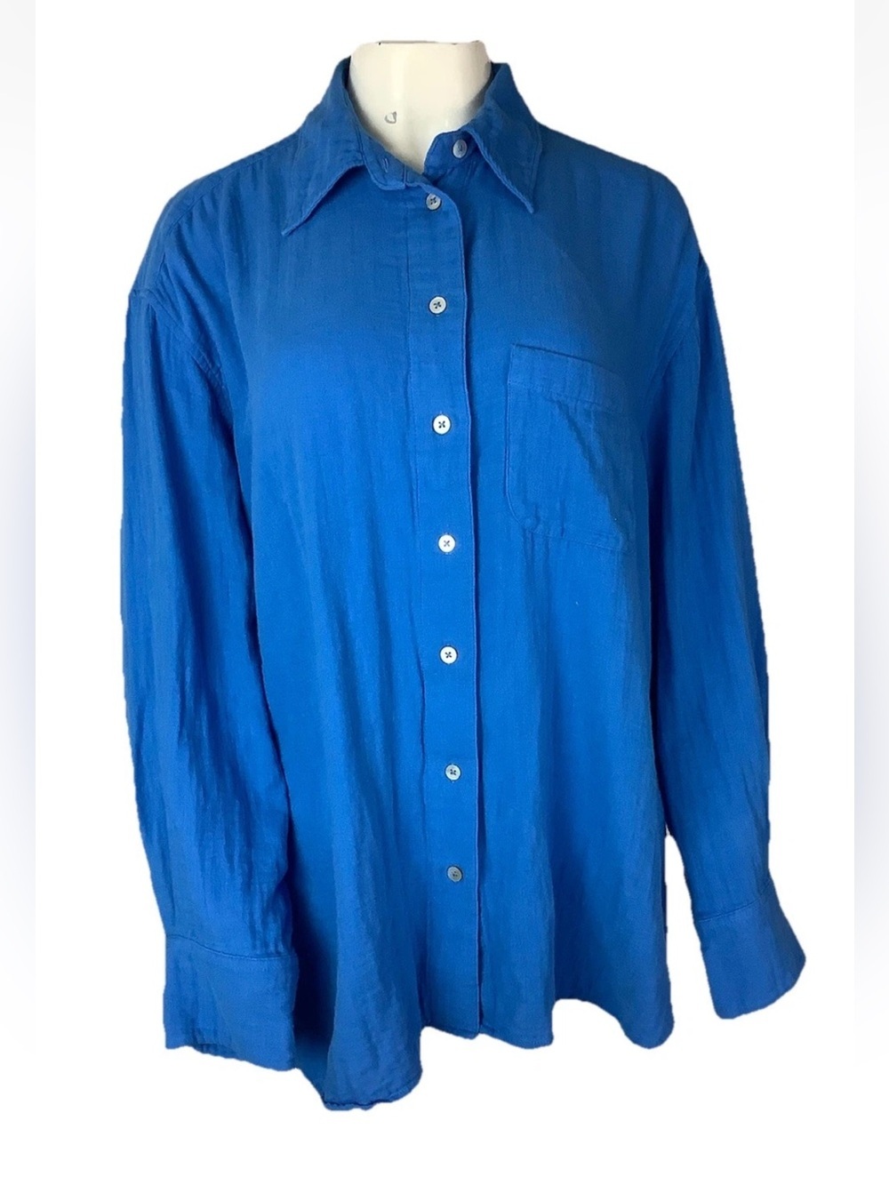 Lane Bryant Sz 14/16 100% Cotton Gauze Long Sleeve Buttoned Light Top Blue